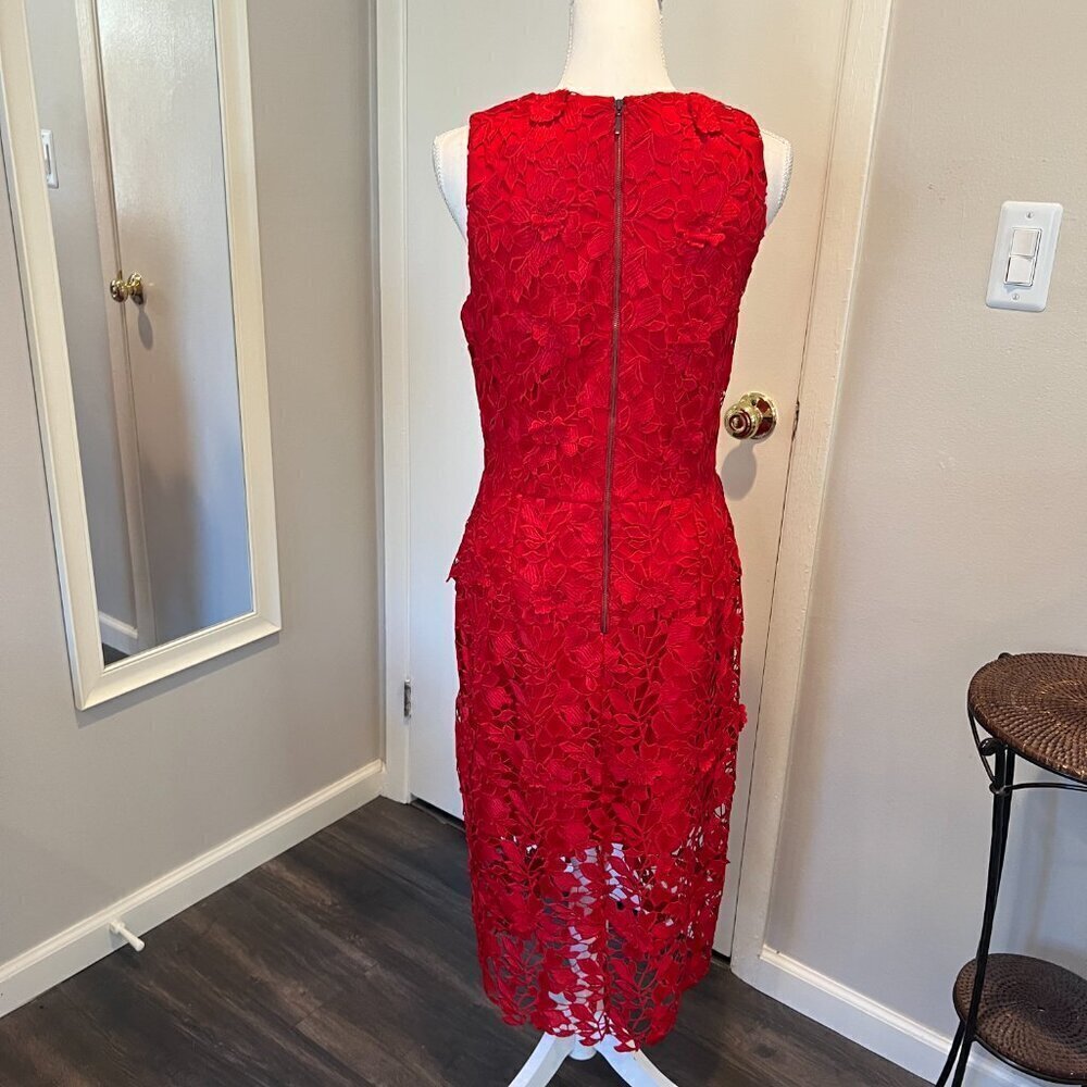 Betsy & Adam Red Crochet Lace Tulip Illusion Hem Cocktail Dress, Size 12 - Picture 10 of 16